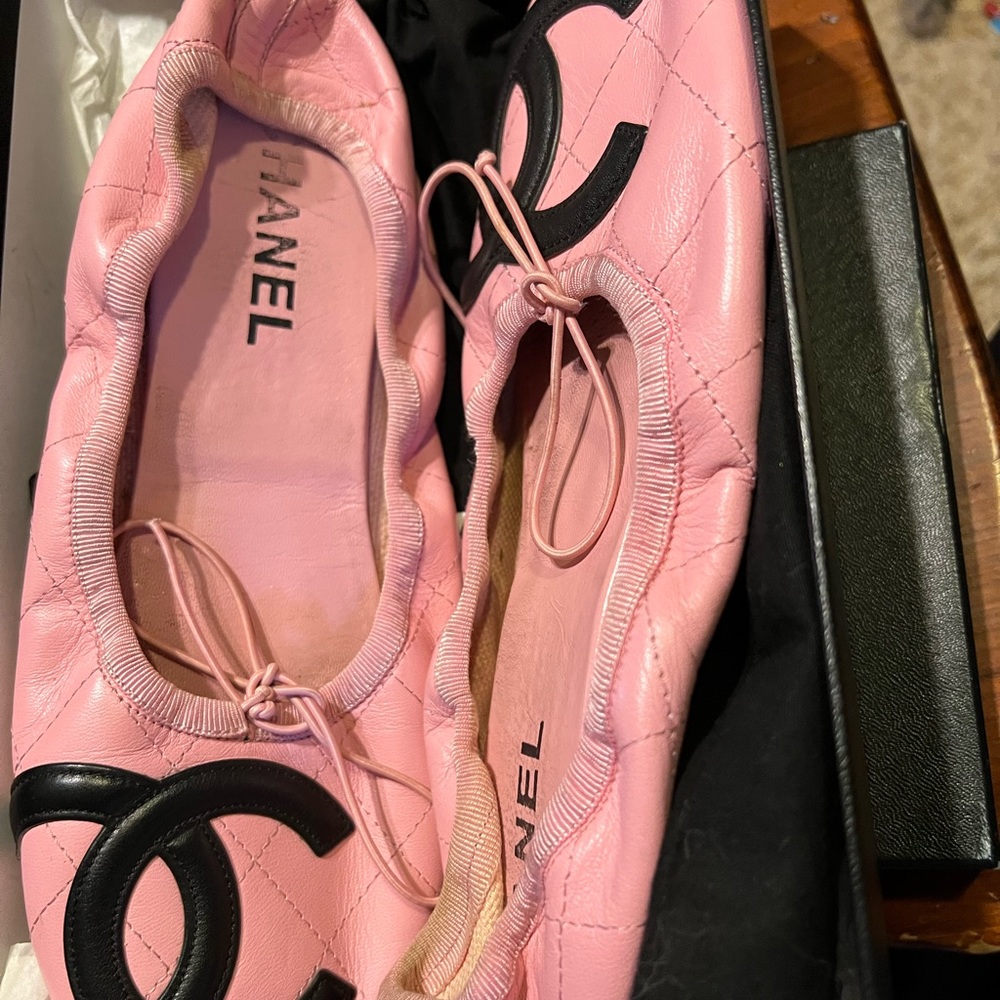 Chanel cambon pink and black ballet slippers. Very rare and hard to find.